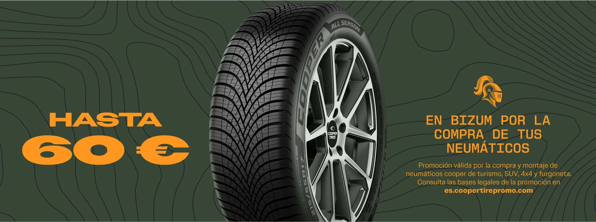 Cartel de la promoción: hasta 60 € en Bizum por la compra de tus neumáticos Cooper